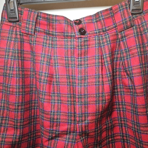 80s Vintage Gorgio Red Christmas Plaid Tartan Wool High Rise Shorts 10 27" Punk - Picture 2 of 16
